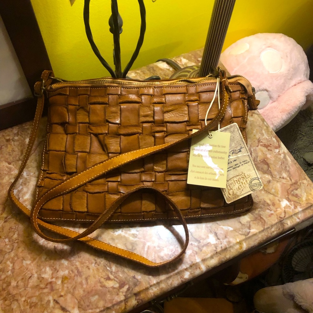 Costanza Rota Italian Woven Leather Compartmental Crossbody Bag